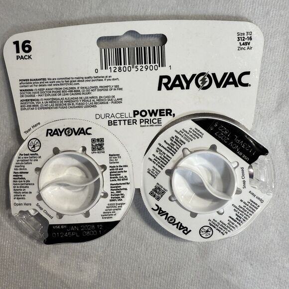 RAYOVAC (16-Pack) Sz 312 Made in USA (16) Hearing Aid Batteries NEW - Picture 5 of 6